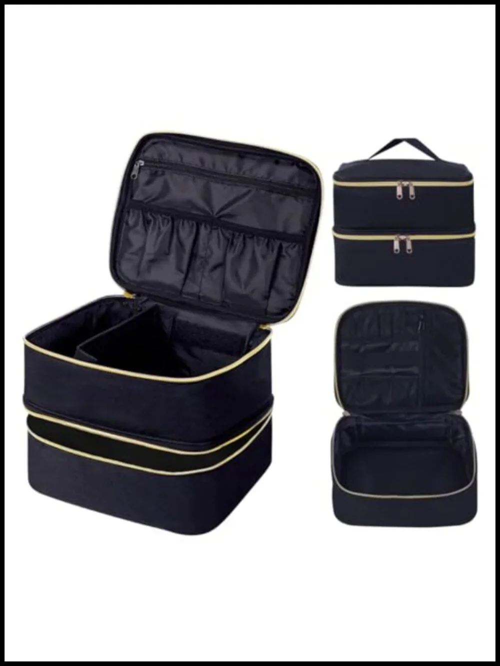 Double Layer Makeup Bag Large Cosmetic Case with Adjustable Dividers Travel